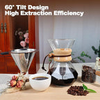 Pour Over Coffee Pot Set 600ml Features 304 Stainless Steel Filter Glass Coffee Pot with High Borosilicate Glass Duckbill Spout Design Solid Wood Handle Pour Over Coffee Drippers Daily Brewing