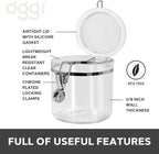 Oggi 4pc Clear Canister Set with Clamp Lids Airtight Containers in Sizes Ideal for Kitchen & Pantry Storage of Bulk, Dry Foods Including Flour, Sugar, Coffee, Rice, Tea, Spices & Herbs