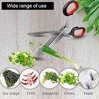 5 Blade Herb Scissors Kitchen Herb Shears Cutter Multipurpose Cutting Shear with 5 Stainless Steel Blades & Safety Cover & Cleaning Comb Salad Sizzors Cilantro Chive Parsley Onion Scissors (Black Red)