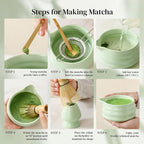 DOWAN Matcha Whisk Set, 7 Pcs Matcha Set Includes Bowl with Spout, Whisk and Holder, Bamboo Scoop and Holder, Sifter and Tea Towel - 7 Pcs Matcha Kit Gift for Lovers Beginners, Christmas (Green)