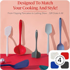 GIR: Get It Right 5-Piece Silicone Essentials Kitchen Utensils Set - Ladle, Spatula, Flip, Spoon & Spoonula - Non-Toxic Cooking Utensils for Nonstick Cookware, Cooking and Baking - Fire Red