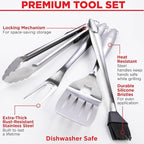 Alpha Grillers Grilling Accessories - Grilling Gifts for Men - BBQ Accessories Grill Tools Set with Spatula, Fork, Brush & Tongs - Outdoor Barbecue Utensils Gifts for Men Dad Him Boyfriend