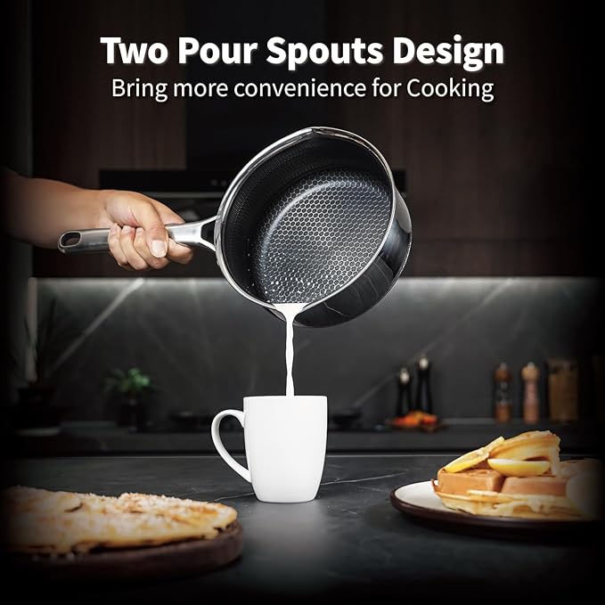 Hybrid Nonstick 4 QT Saucepan with Lid, Stainless Steel Stockpot with Honeycomb Texture,Compatible with All Cooktops,Dishwasher and Oven Safe