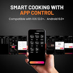 Smart Bluetooth Wireless Meat Thermometer, Real-Time Monitoring Control Digital Thermometer with Smart App, 2 Meat Probes IP67 Waterproof High Accuracy Perfect for BBQ, Oven, Grill & Smoker
