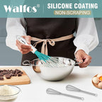 Walfos Whisk,Silicone Whis, Non Scratch Coated Wisking tool silicone set of 5,BPA Free and Heat Resistant 480°F.Premium for Whisking, Blending, Frothing, Beating.(Blue)