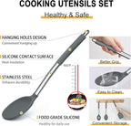 Silicone Kitchen Utensils Set, E-far 30-Piece Cooking Utensils Set with Holder, Heat Resistant Kitchen Spatulas Turner Tong Spoon Whisk Ladle for Nonstick Cookware, Stainless Steel Handle (Gray)