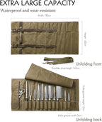 HEZHEN Chef Knife Roll Bag 16oz Oil Waxed Canvas, Heavy Duty Portable Backpack Knife Case Storage, 12 Slots & 2 Zipper Pockets, Detachable Adjustable Leather Shoulder Strap Belt（Not Included Knives）