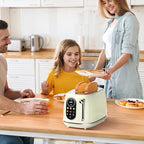 Keenstone Smart Touch Screen Toaster 2 Slice, Retro Wide Slot Stainless Steel Toaster with 6 Browning Levels, Reheat & Defrost, for Bagel, Toast, Bread, Removable Crumb Tray, Beige