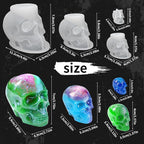 7 Pcs Skull Molds for Resin, Set of Large + Medium + Small + Mini 3D Skull Silicone Mold for Candle Wax Soap Clay Epoxy Resin Casting, Halloween Home Decoration