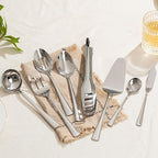 KINGSTONE 12 Piece Serving Utensils Set, 18/10 Stainless Steel Serving Utensils, Slotted Spoon, Fork, Tong, Soup Ladle, Cake Server, Butter Knife and Sugar Spoon for Buffet, Parties, Kitchen