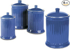 Omniware Simsbury 4-Piece Canister Set - Ceramic Storage Jars with Airtight Lids, Lead-Free Glaze, Dishwasher Safe - Vintage-Inspired Kitchen Containers for Flour, Sugar, Coffee (Simply Blue)