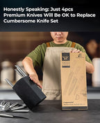 Essential 4-Piece Kitchen Knife Set,Sharp German Steel Knives Sets(Chef's Knife, Paring Knife, Bread Knife + Peeler) for Home Cooking BBQ,Gift Box included