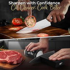 High Carbon Stainless Steel Rolling Knife Sharpener with 400, 1000 & 3000 Replacement Discs - Blunt Knife Sharpening Kit with 15 and 20 Degree Sharpening for Kitchen & Chef's Knives (BLACK) (Black)