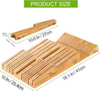 HHXRISE Knife Drawer Organizer, Bamboo In-Drawer Insert Knife Block Holds 16 Knives (Not Included) + Sharpener Slot, Detachable Washable Holder for Kitchen Knives Storage