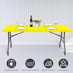 10 Pack Fitted Tablecloth for 8 Foot Rectangle Tables, Yellow Elastic Outdoor Picnic Table Cover, Washable Stretch Folding Table Cloths 8 ft for Camping Party Patio Kitchen Banquet, 30" W x 96" L