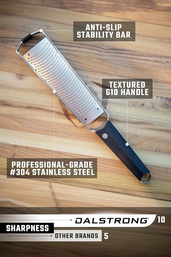 Dalstrong Professional Narrow Grater - Zester - #304 Stainless Steel Blade - G10 Handle Kitchen Shredder - w/Blade Cover - Citrus, Hard Spices, Chocolate, Garlic, Ginger - NSF Certified