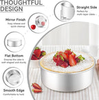 Leonyo 8 Inch Cake Pan, Stainless Steel Circle Baking Pans Set, 3 Pieces Round Layer Cake Tin for Wedding Birthday, Even Heating, Non Toxic & Healthy, Heavy-Duty, Dishwasher Safe