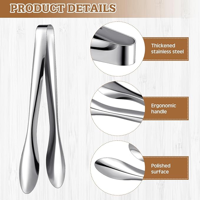 2 Pack 9 Inch and 12 Inch Serving Food Tongs Silver Buffet Stainless Steel Tongs Polished Heavy Duty Kitchen Tableware Set for Cooking Salad Party Picking up Ice Appetizers and More