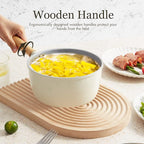 ROCKURWOK Ceramic Nonstick Sauce Pan with Lid, 2 Quart Cooking Pot, Small Saucepan with Steamer, PTFE & PFAS-Free, Wooden Handle for Cool Touch, Universal Base(Gas, Electric & Induction), White