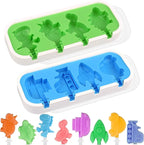WMKGG Mini Cartoon Silicone Popsicle Molds for Kids, 2 PCS Popsicles Molds with Sticks and Lids, Stackable Small Ice Pop Mold,Rocket Dinosaur Car Ship Shape