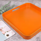 Square Orange Decorative Serving Tray with Handles, Versatile Ottoman Tray for Coffee Table, Entertaining, Outdoor Patio, Living Room, 13”*13”*1.6”