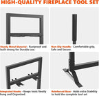 6 Pcs Fireplace Tools Set with Log Carrier, HXJLJY 34" Fireplace Accessories Sturdy Fire Tool Set Holder with Fire Poker Brush Shovel Tong Stand for Indoor Fireplace Outdoor Fire Pit Wood Stove,Square