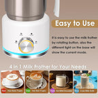 Milk Frother, 16.9 OZ Milk Frother and Steamer, 4 in 1 Electric Milk Frother Dishwasher Safe Durable Silent Frother for Coffee Hot and Cold Foam Maker (White Stainless)