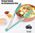 Doosu Kitchen Tongs for Cooking - 600°F Heat Resistant Food Tong Set with Non-Scratch Silicone Tips, Heavy Duty Stainless Steel Locking Tong for BBQ, Grilling Steak, Serving Salad (9+12in, Aqua Sky)
