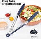 Doosu Kitchen Tongs for Cooking - 600°F Heat Resistant Food Tong Set with Non-Scratch Silicone Tips, Heavy Duty Stainless Steel Locking Tong for BBQ, Grilling Steak, Serving Salad (9+12in, Navy Blue)
