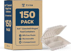 TIYA Clamshell Food Containers - White Bulk 150 Pack, 8x8 in - 3-Compartment To-Go Containers - Microwavable Plastic with Hinged Lid - Great for Meal Prep - BPA-Free
