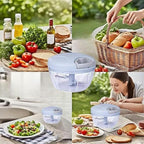 Manual Food Processor Vegetable Chopper, Portable Hand Pull String Garlic Mincer Onion Cutter for Veggies, Suitable for Vegetables, Ginger, Garlic, Fruits, Onion, Potato, Salad (Blue 500 ml)