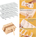 Sakolla Large Silicone Popsicle Molds Set of 3, Oval 4 Cavities Homemade Ice Pop Molds with 150 Wooden Sticks for Ice Cream, Cakesicles, Cake Pop (White)