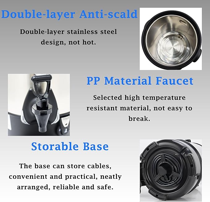 Commercial Electric Kettle Warmer Stainless Steel Hot Water Dispenser Hot Water Boiler And Warmer with Faucet Quick-Temp or Boil for Tea Coffee 1500W 21.7 Liter Capacity