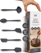 GIR: Get It Right 5 Piece Silicone Essentials Kitchen Utensils Set - Ladle, Spatula, Flip, Spoon & Spoonula - Non-Toxic Cooking Utensils for Nonstick Cookware, Cooking and Baking - Charcoal