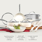 Gotham Steel 12 Pc Ceramic Cookware Set Nonstick, Ceramic Pots and Pans Set Non Stick with Steamer for Cooking, Non Toxic PFOA PFOS Free, Premium Stay Cool Handles, Oven & Dishwasher Safe