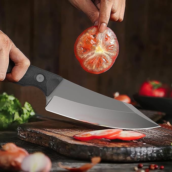 FINTISO 14C28N Steel Viking Knife, Japanese Butcher Knife with G10 Handle, Ultra Sharp Meat Cleaver Boning Knives for Meat Cutting, Outdoor Kitchen Chef Knives Best Gift (Red)