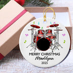 Personalized Drum Set Ceramic Christmas Ornament 2025, Customized Text Year Name Drummer Keepsake Ornaments Gift for Women Men Friend Daughter Son, Drumming Drum Set Ceramic Ornament for Appreciation