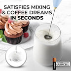 Zulay Kitchen Powerful Milk Frother Wand With 4 AA Duracell Batteries - Ultra Fast Handheld Drink Mixer - Electric Whisk Foam Maker for Coffee, Lattes, Cappuccino, Matcha, Hot Chocolate & Creamer