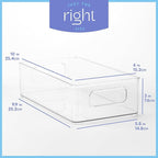 Plastic Food Storage 2 Pack Clear Container Bin with Handles for Organizing Kitchen, Pantry, Refrigerator, Freezer, Pantry, Cabinet, Closet, Bathroom. Stackable 10”x6”x3”