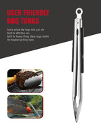 Stainless Steel BBQ Tool Set | Dark-Dyed Wood Handles | Heavy Duty Grilling Accessories | 3-Piece Outdoor Barbecue Grill Utensil Set with Spatula, Fork, and Tongs - Ideal Gift for Men…