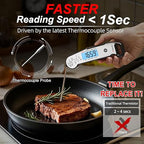 Professional Food & Meat Thermometer, 1 Sec Instant Read & ±0.5℉ Accuracy Driven by Thermocouple Sensor. IP67 Waterproof Digital Thermometer for Cooking, BBQ, Grill Gifts for Men Him Dad Birthday