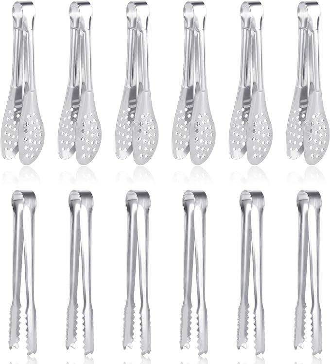 12 Pack Premium Small Serving Tongs, Dmoera Mini Stainless Steel Appetizer Tongs, 5Inch,5.2Inch(12.7cm)