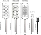 Tongjude Stainless Steel Cheese Grater Set, Set of 5 Kitchen Grater & Peeler & Slicer, Lemon Zester with Cleaning Brush for Vegetable, Fruit, Chocolate