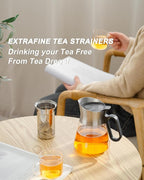 ZENS Design Glass Teapot with Infuser, 23 oz Small Loose Leaf Tea Steeper Pot with Stainless Steel Spout for Hot Tea Steeper, Oval Handle Clear Tea Pot with infusers for Loose Tea Lovers Gifts