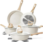 12 Pcs Pots and Pans Set, Nonstick Cookware Sets White Granite Induction Cookware, Non-toxic Healthy Non Stick Kitchen Cooking Set with Frying Pans Set, Saucepans,Steamer (PFAS, PFOA, PFOS Free)