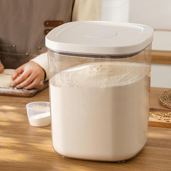 Airtight Rice Container 20 Lbs, Clear PET Plastic Food Storage Container Bin For Flour Sugar, Dry Food Holder with Easy Locking Lid for Kitchen Pantry Organization and Storage