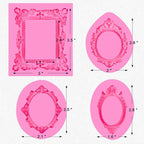 JOERSH 4PCS Baroque Frame Mold, Picture Photo Frames and Mirrors Silicone Fondant Mold for Cake Decorating, Cupcake Topper, Chocolate, Candy, Sugarcraft, Dessert Decor