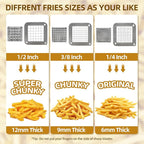 French Fry Cutter Commercial Grade Potato Slicer with Stand Suction Feet Complete Set, Includes 1/4", 3/8", 1/2", 2 Pieces L Stand