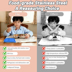 Stainless Steel Snack Containers with Silicone Lids - 2 Compartment Metal Bento Lunch Box, Leak-Proof Reusable Lunch Meal Prep Containers with 2 Forks for School, Office, Travel (Blue+Yellow, 2 Pack)