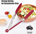 Doosu Kitchen Tongs for Cooking - 600°F Heat Resistant Food Tong Set with Non-Scratch Silicone Tips, Heavy Duty Stainless Steel Locking Tong for BBQ, Grilling Steak, Serving Salad (9+12in, Red)